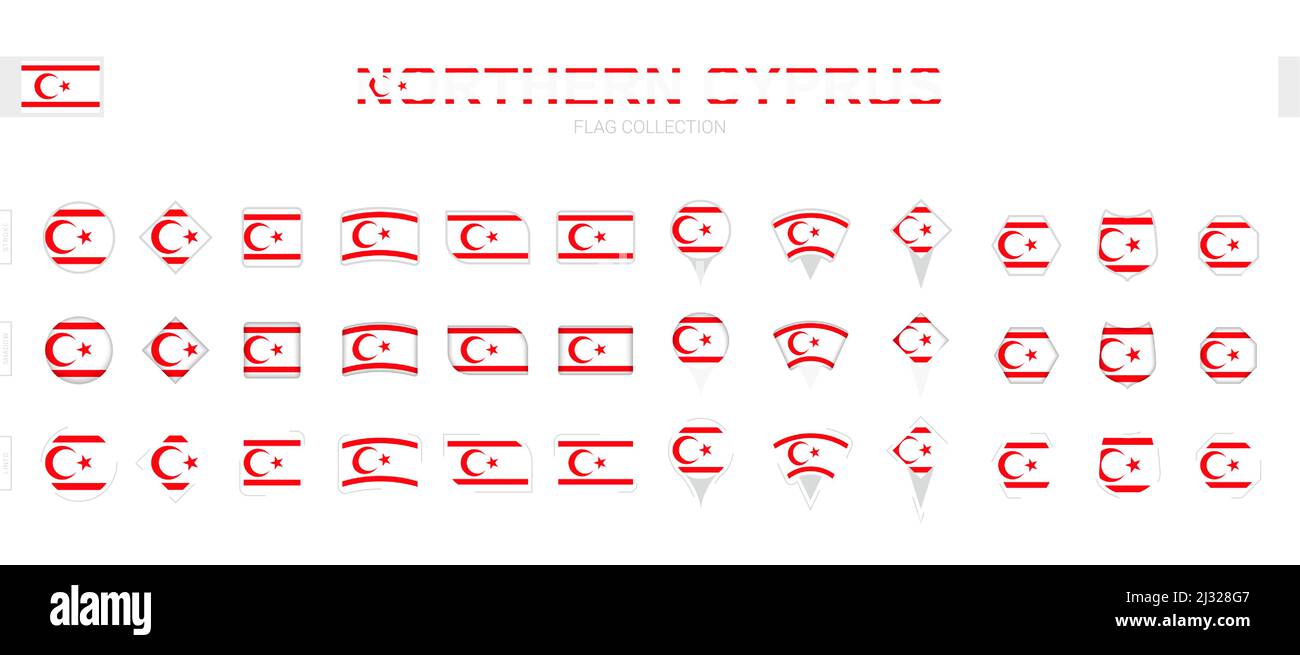 Grande collection de drapeaux de Chypre du Nord de formes et d'effets divers. Grand ensemble de drapeaux vectoriels. Illustration de Vecteur