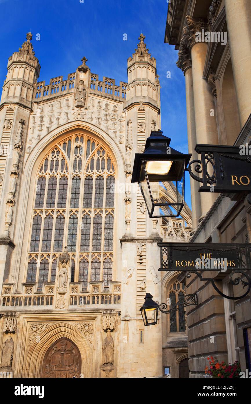 Abbaye de Bath et bains romains, Bath, Somerset, Royaume-Uni Banque D'Images