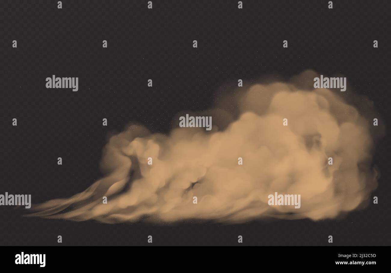 Nuage de poussière, fumée brune sale, épais smog avec sable mottes et particules de sol isolées sur fond transparent. Orage, pollution de l'air ele Illustration de Vecteur