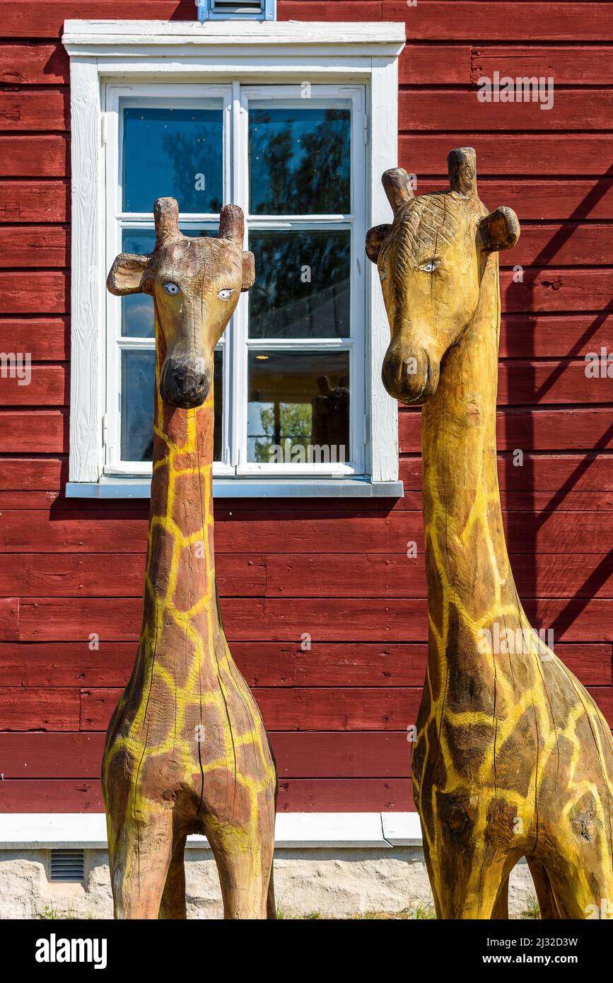 Sculptures en bois à l'intérieur de la forteresse de Lappeenranta, Finlande Banque D'Images