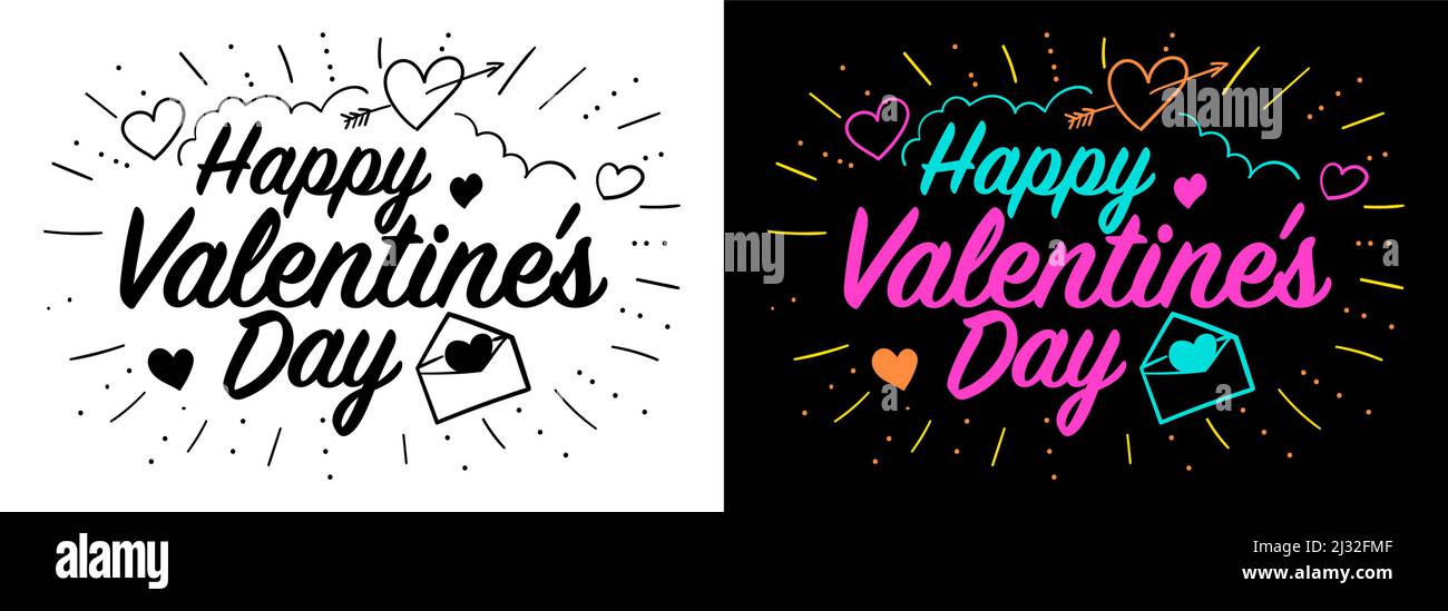 Happy Valentines Day typographie texte vecteur illustration décoration de doodle Illustration de Vecteur