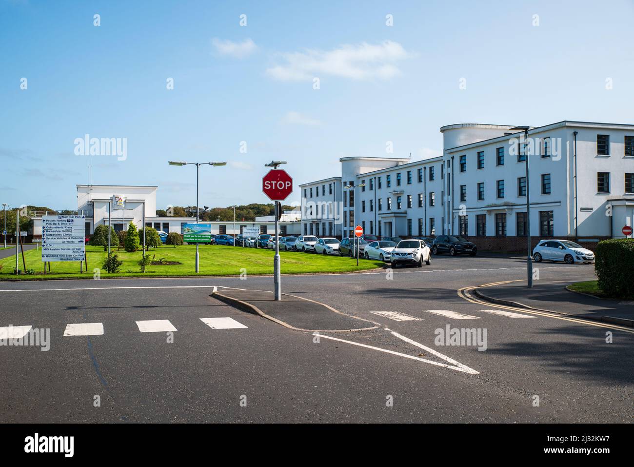 L'entrée de l'Ayrshire Central Hospital à Irvine dans le North Ayrshire, en Écosse. Banque D'Images