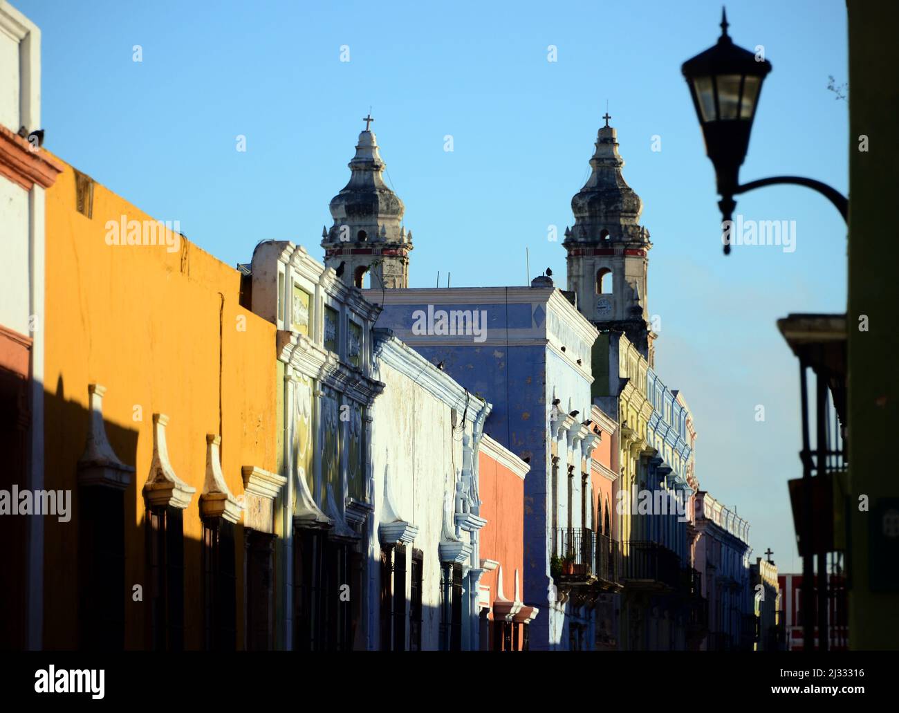 Au Parque principal avec Catedral, Campeche, Yucatan, Mexique Banque D'Images