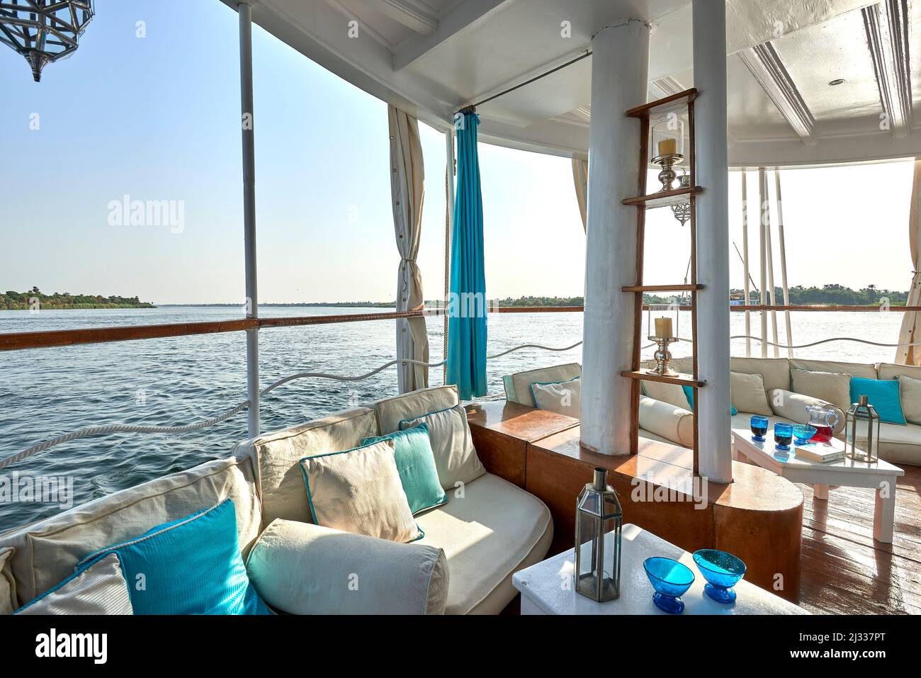 bateau lazulli,egypte,nil,intérieur,chambre,terrasse Banque D'Images