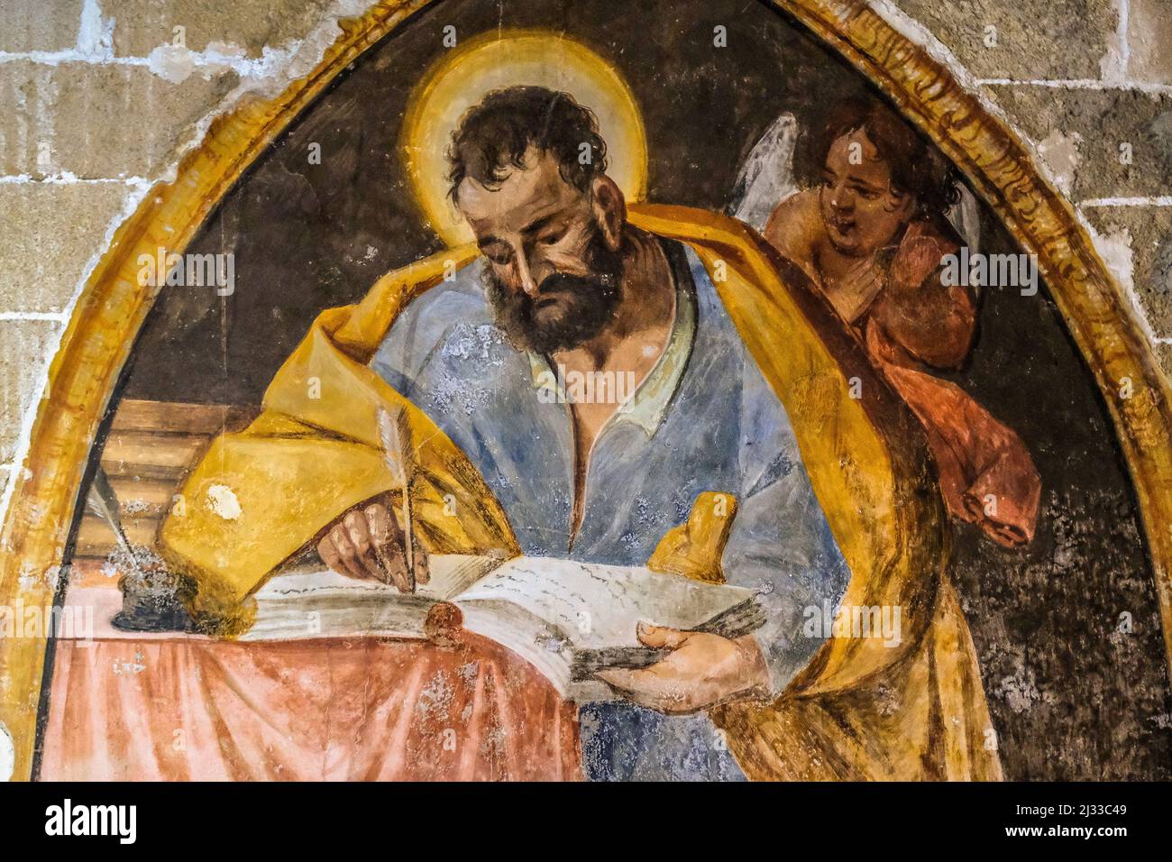 Pouilles. Gallipoli. Chiesa Rettoria S. Maria della Purità della Confraternita dei Bastasi, ovvero scaricatori di porto. Dipinto dell'evangelista Matteo. Église Banque D'Images