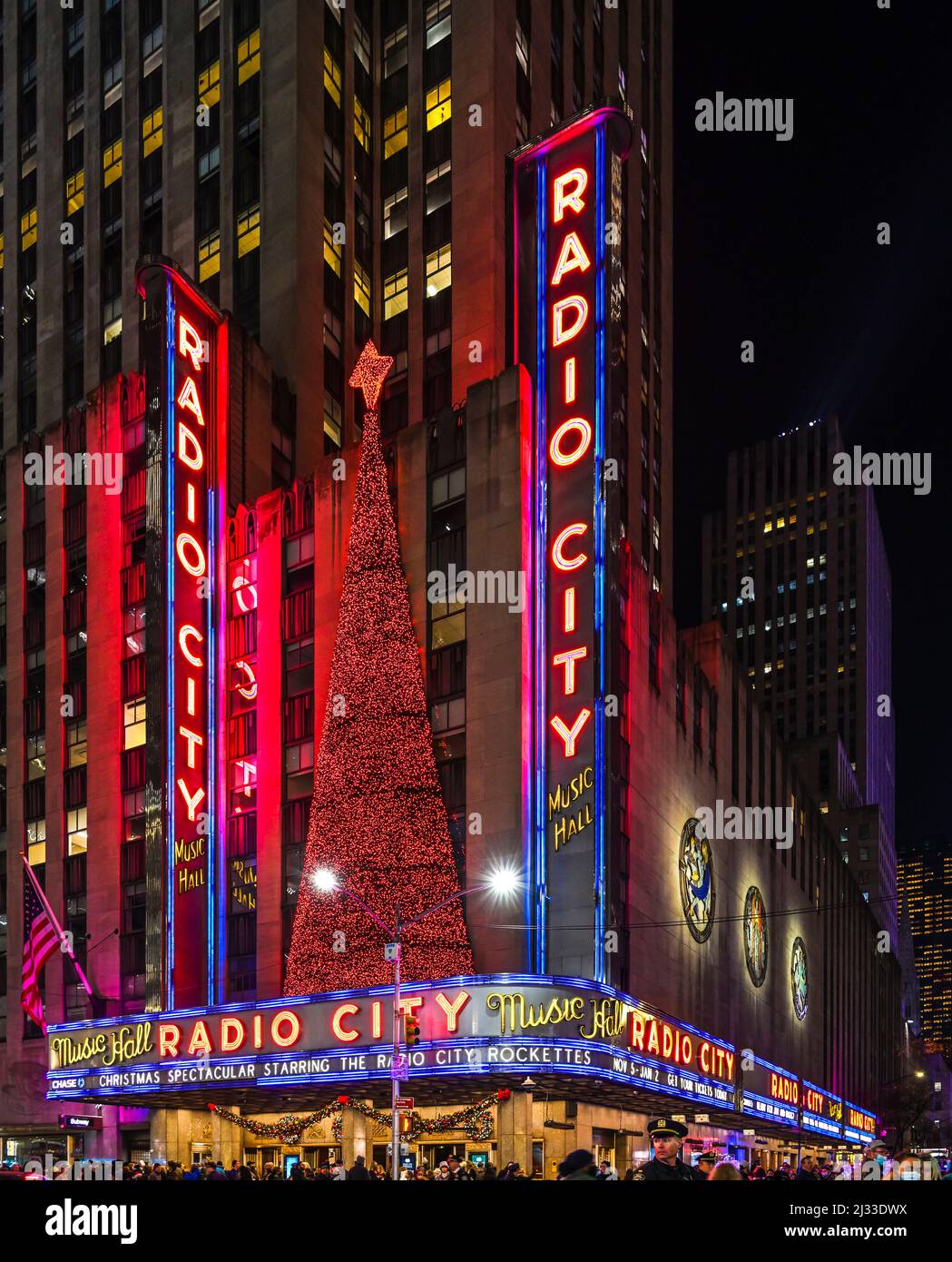 Radio City Music Hall marquise à l'heure de Noël avec les Rockettes Banque D'Images