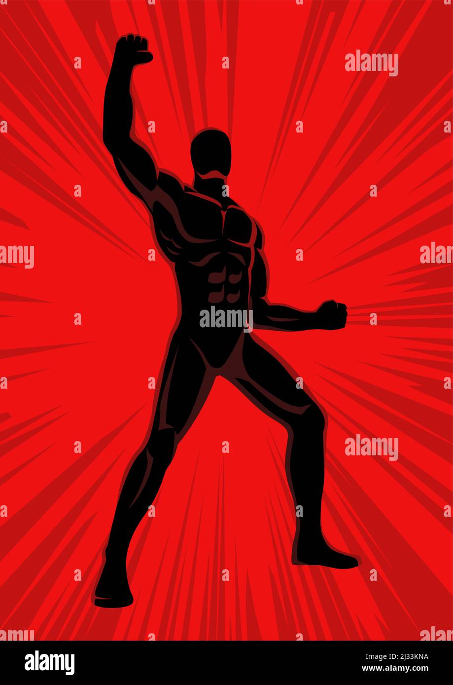 Illustration vectorielle simple et plate d'une figure masculine musclée dans la pose de mise sous tension Illustration de Vecteur