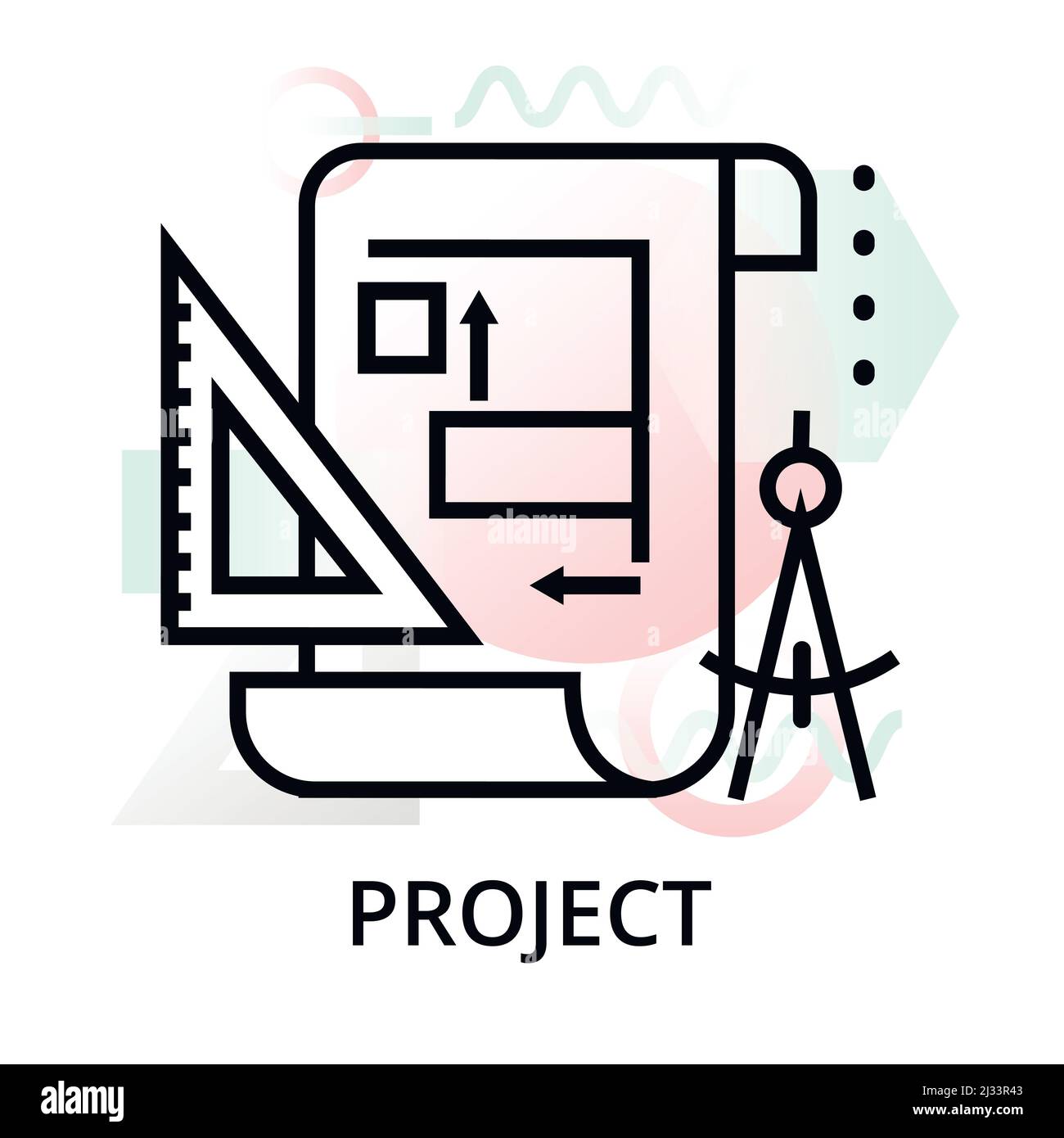 Icône de projet sur un arrière-plan abstrait du jeu de démarrage, illustration vectorielle de ligne moderne modifiable, pour la conception graphique et Web Illustration de Vecteur