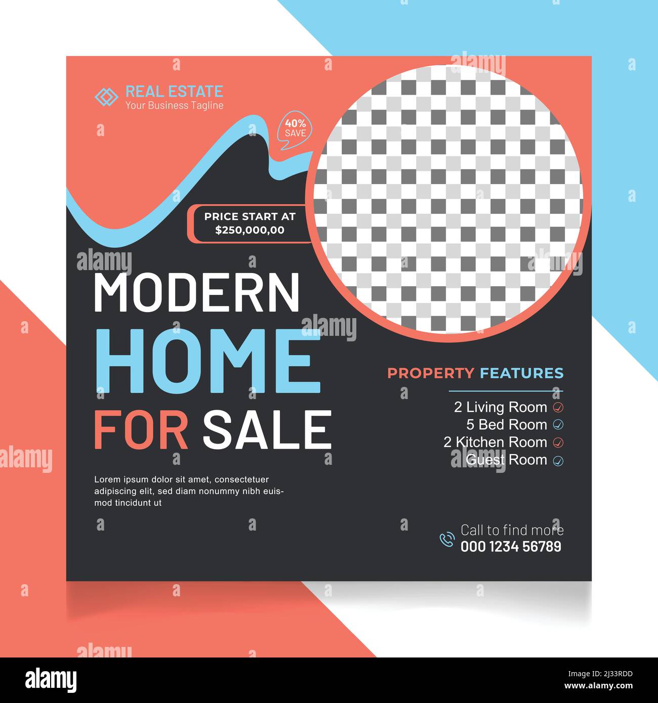 Modèle de publication de Modren Home for sale sur les réseaux sociaux Illustration de Vecteur