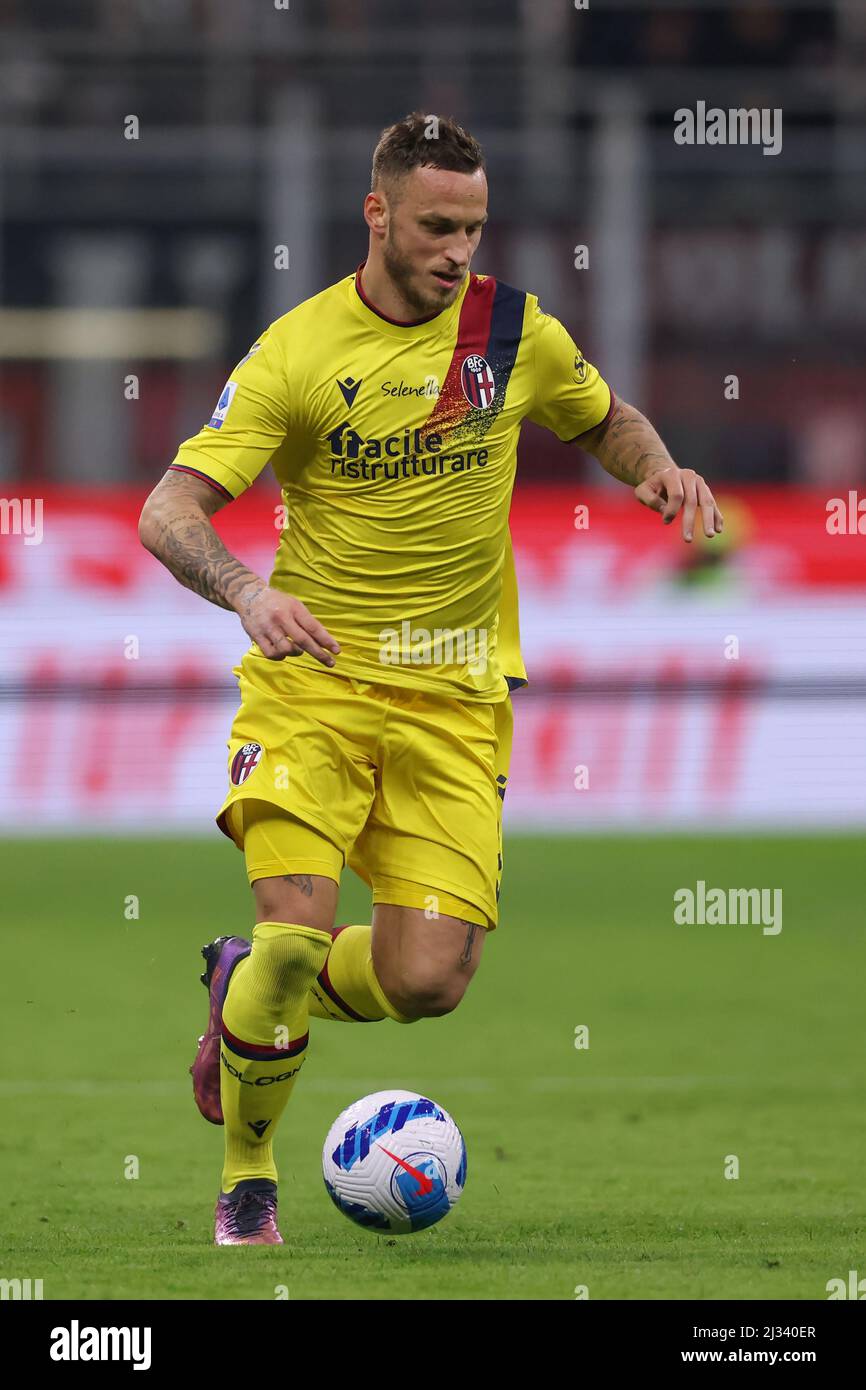 Milan, Italie, 4th avril 2022. Marko Arnautovic du FC de Bologne pendant la série Un match à Giuseppe Meazza, Milan. Le crédit photo devrait se lire: Jonathan Moscrop / Sportimage Banque D'Images