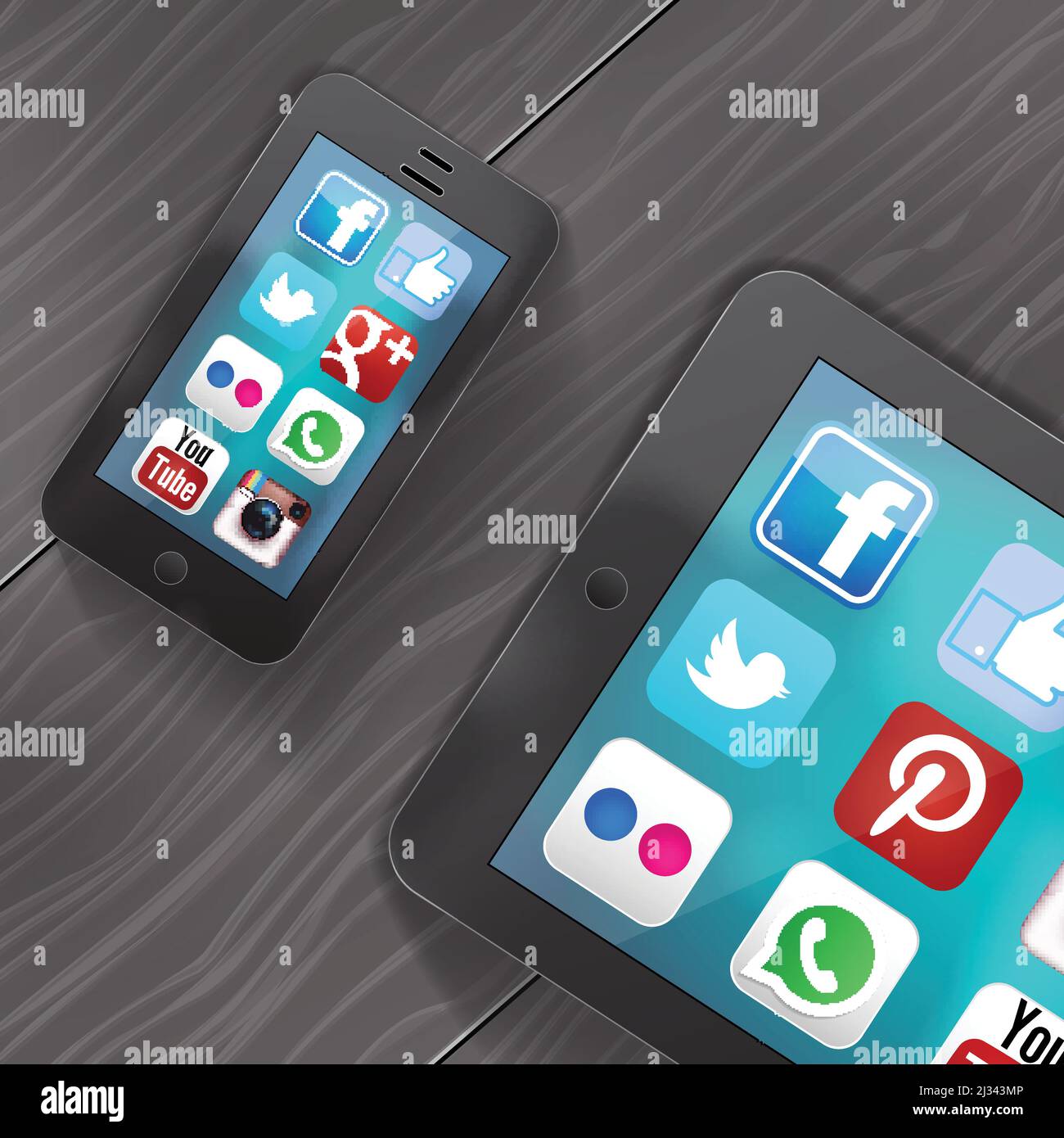 Icônes des réseaux sociaux sur l'écran de l'ipad et de l'iphone Illustration de Vecteur
