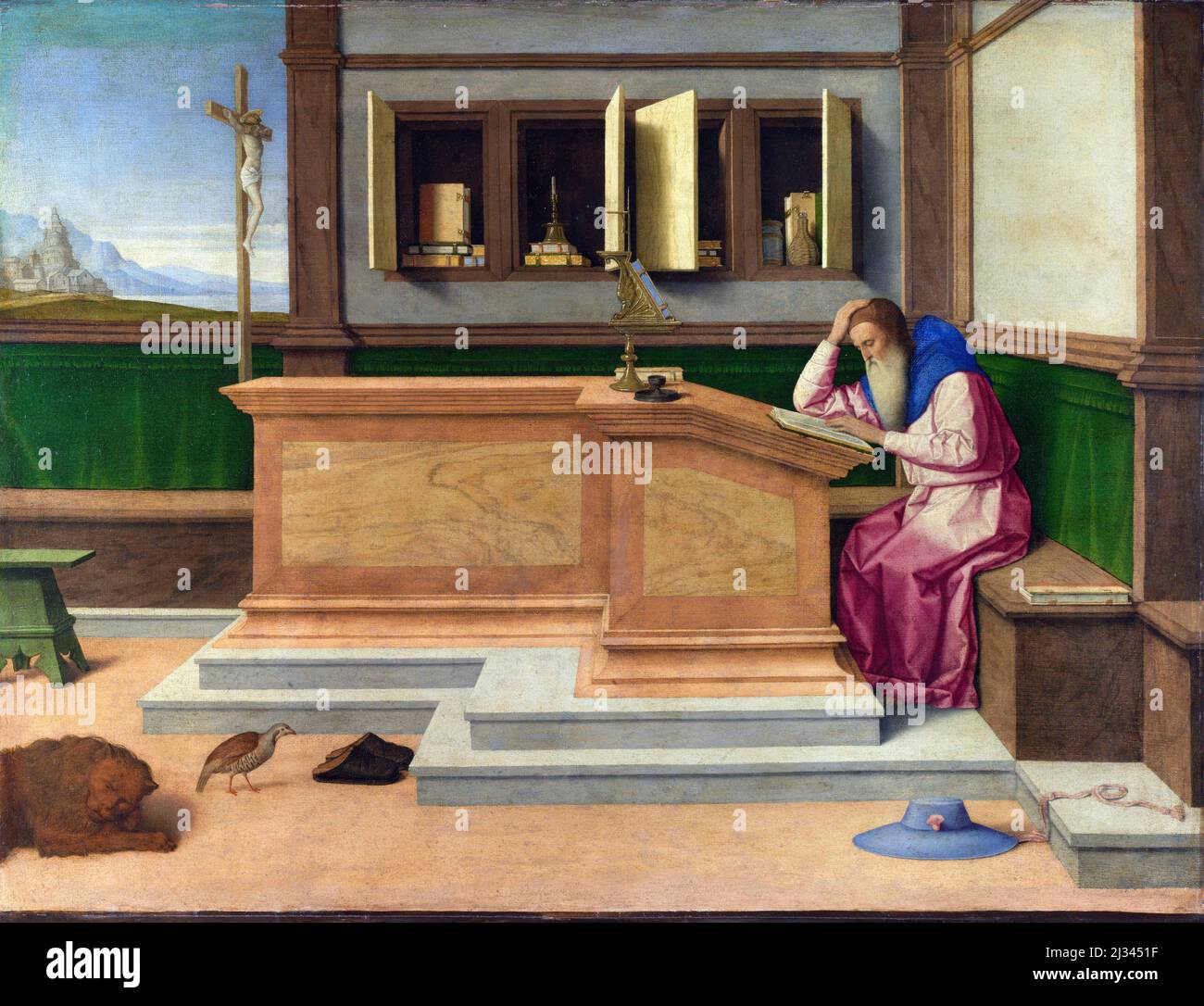 Saint Jérôme dans son étude par l'artiste vénitien de la Renaissance, Vincenzo Catena (c. 1480–1531), huile sur toile, c. 1510 Banque D'Images