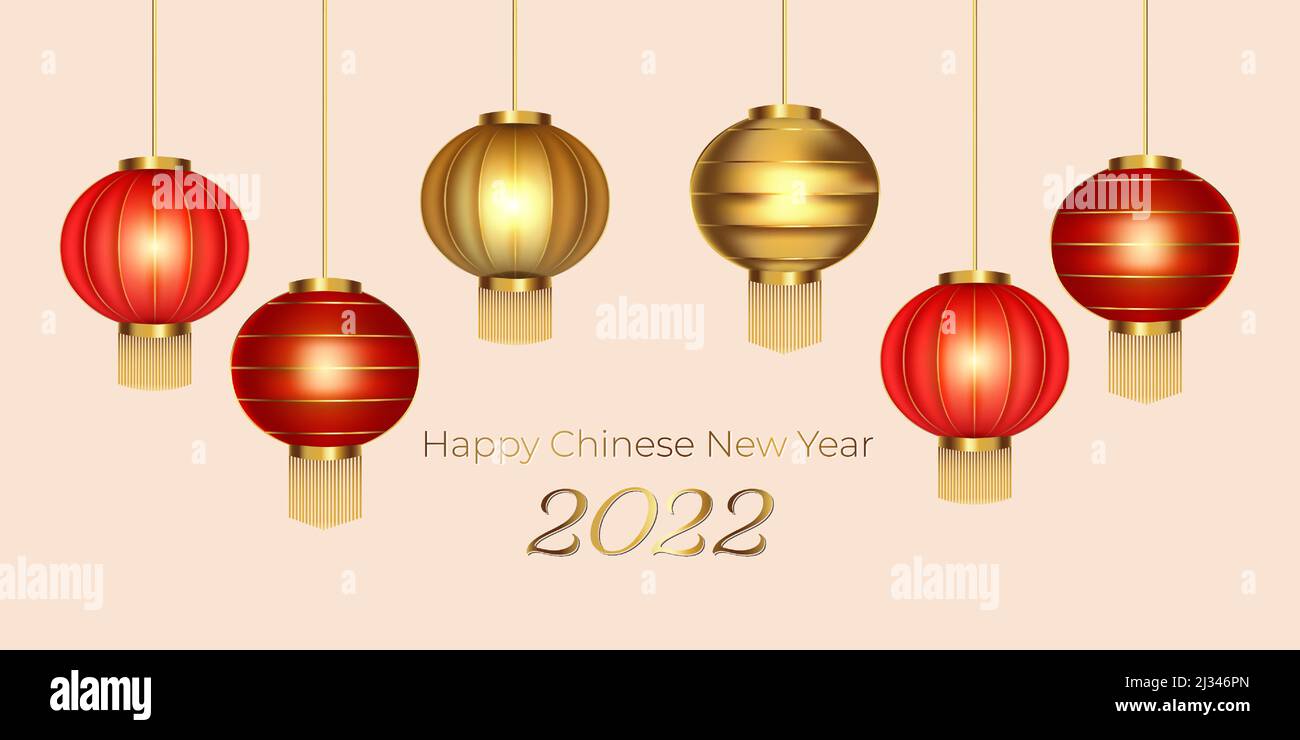 Lanterne classique à motif vectoriel réaliste en 3D. Décoration pour le nouvel an chinois 2022. Fête des lanternes chinoises. Année du tigre. Illustration de Vecteur