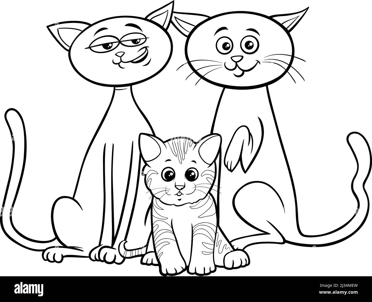 Dessin de dessin animé noir et blanc de la famille de chats avec les