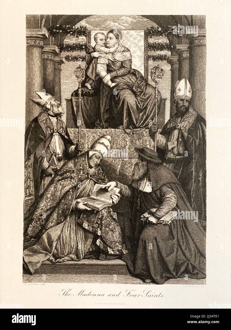 Titre: 'Madonna et four Saints' une gravure basée sur un tableau de Moretto da Brescia 1540-1545, de la collection George Barrie: The International Gallery, c. 1880s. Banque D'Images