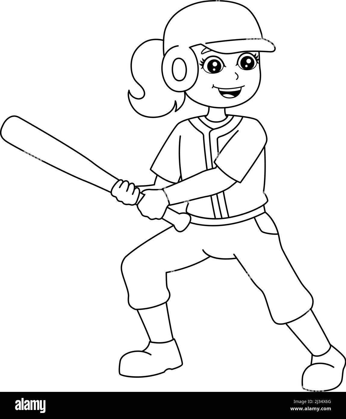 Fille jouant Baseball coloriage page isolé Illustration de Vecteur