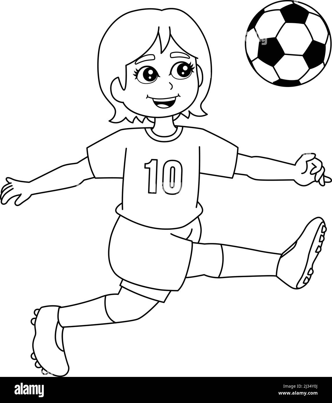 Fille jouant Soccer coloriage page isolé Illustration de Vecteur