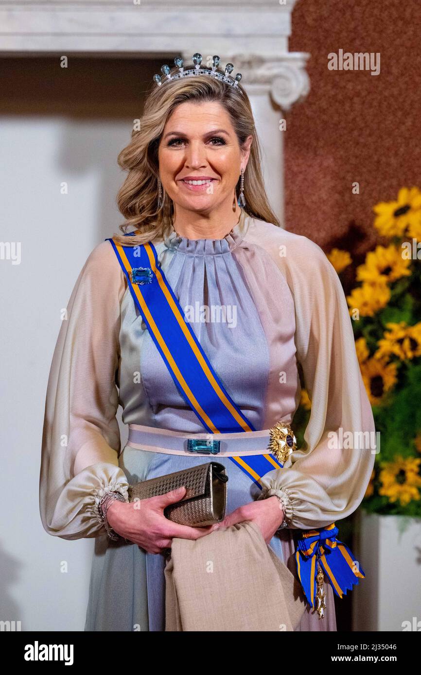 Pays-Bas - 05 avril 2022, la reine Maxima des pays-Bas dans le palais royal  d'Amsterdam lors du banquet d'État, le premier jour de la visite d'État de  3 jours de l'Inde aux