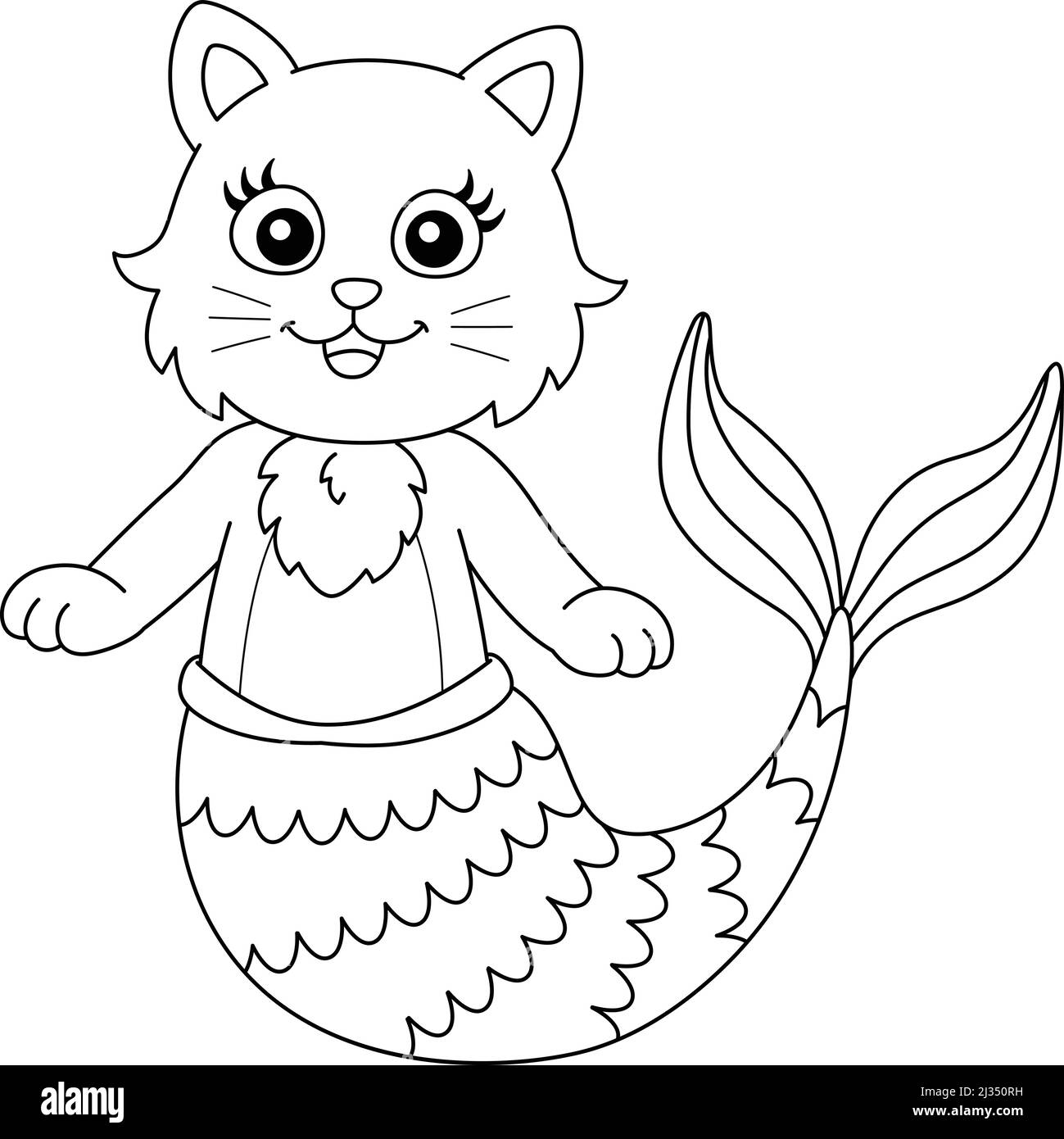 Page de coloriage de la sirène de chat isolée pour les enfants Illustration de Vecteur