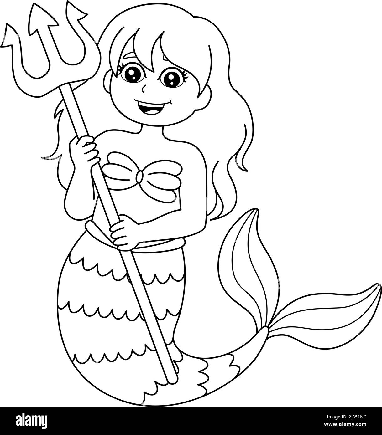 Mermaid Holding Trident coloriage page isolé Illustration de Vecteur