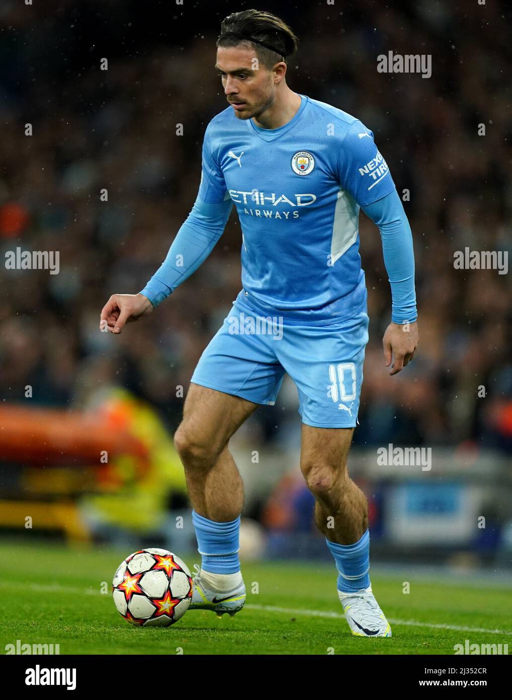 Jack Grealish de Manchester City lors du match de la première jambe de la finale du quart de la Ligue des champions de l'UEFA au Etihad Stadium de Manchester. Date de la photo: Mardi 5 avril 2022. Banque D'Images