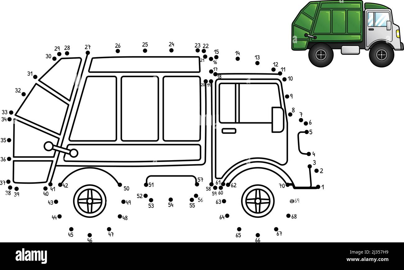 Page de coloriage isolé pour camion à ordures point à point Illustration de Vecteur