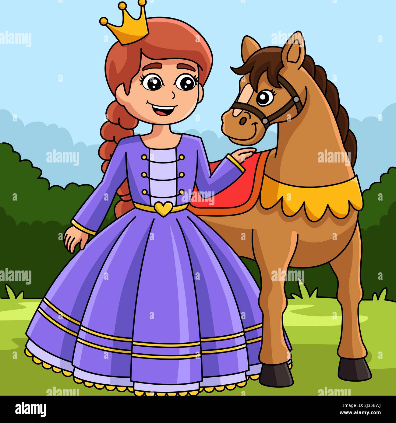 Illustration du dessin animé couleur princesse et cheval Illustration de Vecteur