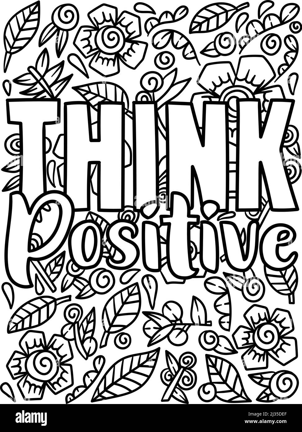 Pensez à la page de coloriage de la citation motivationnelle positive Illustration de Vecteur