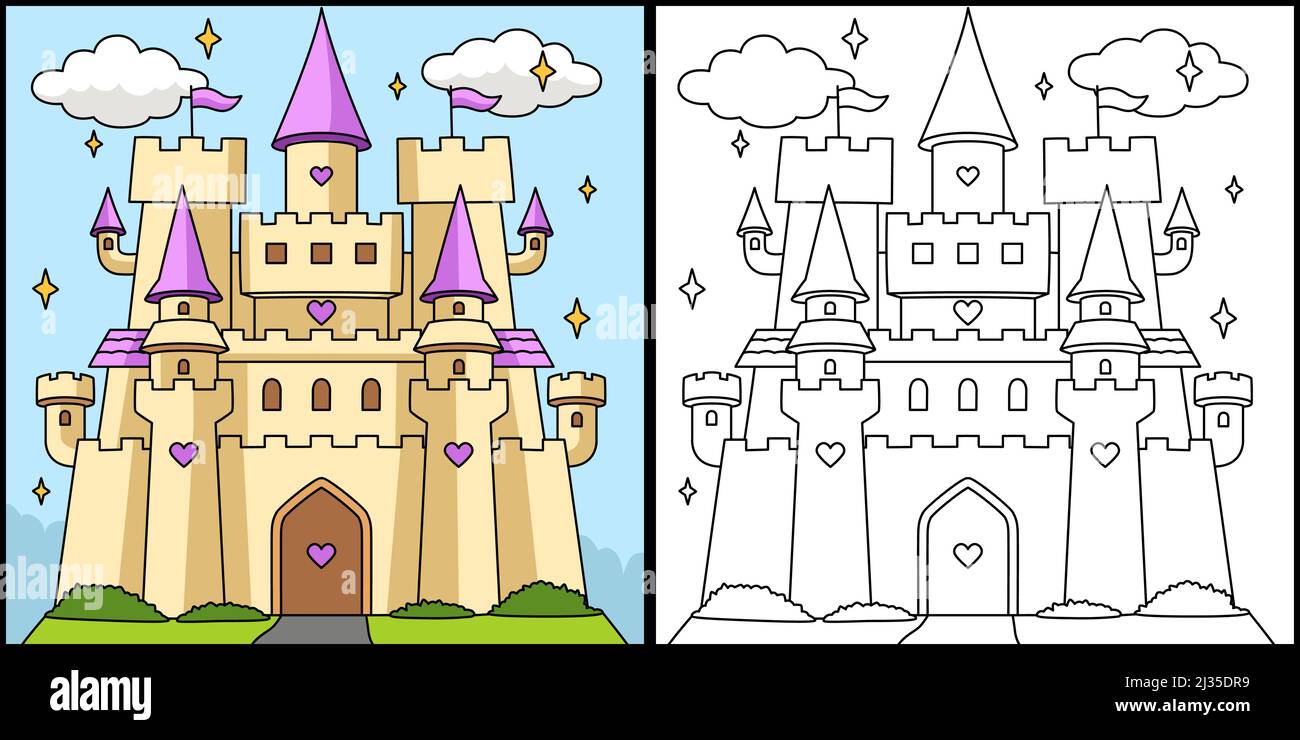 Illustration colorée de la page de coloriage de Big Castle Illustration de Vecteur