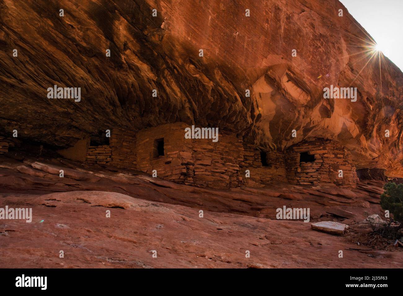 Matin lumière du soleil sur House on Fire Ruins, monument national Bears Ears, situé dans le sud-est de l'Utah, États-Unis. Banque D'Images