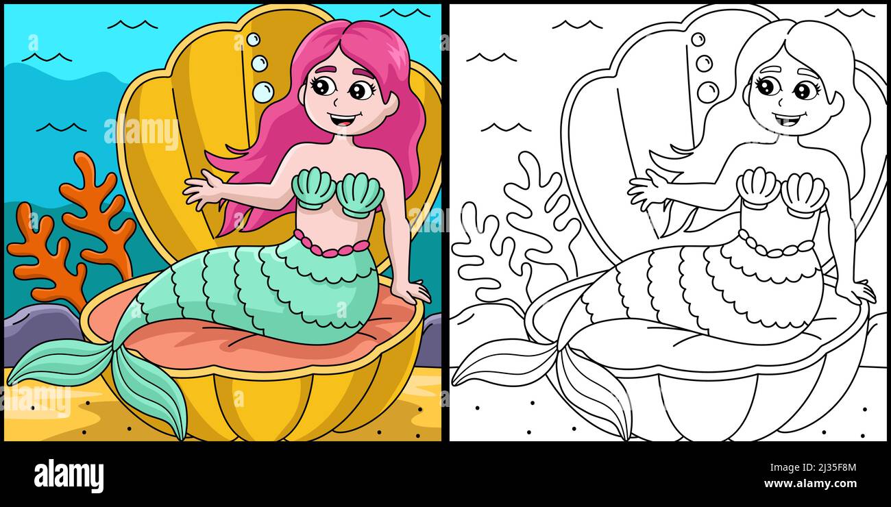 Mermaid assis dans Une illustration de couleur de coquille Illustration de Vecteur