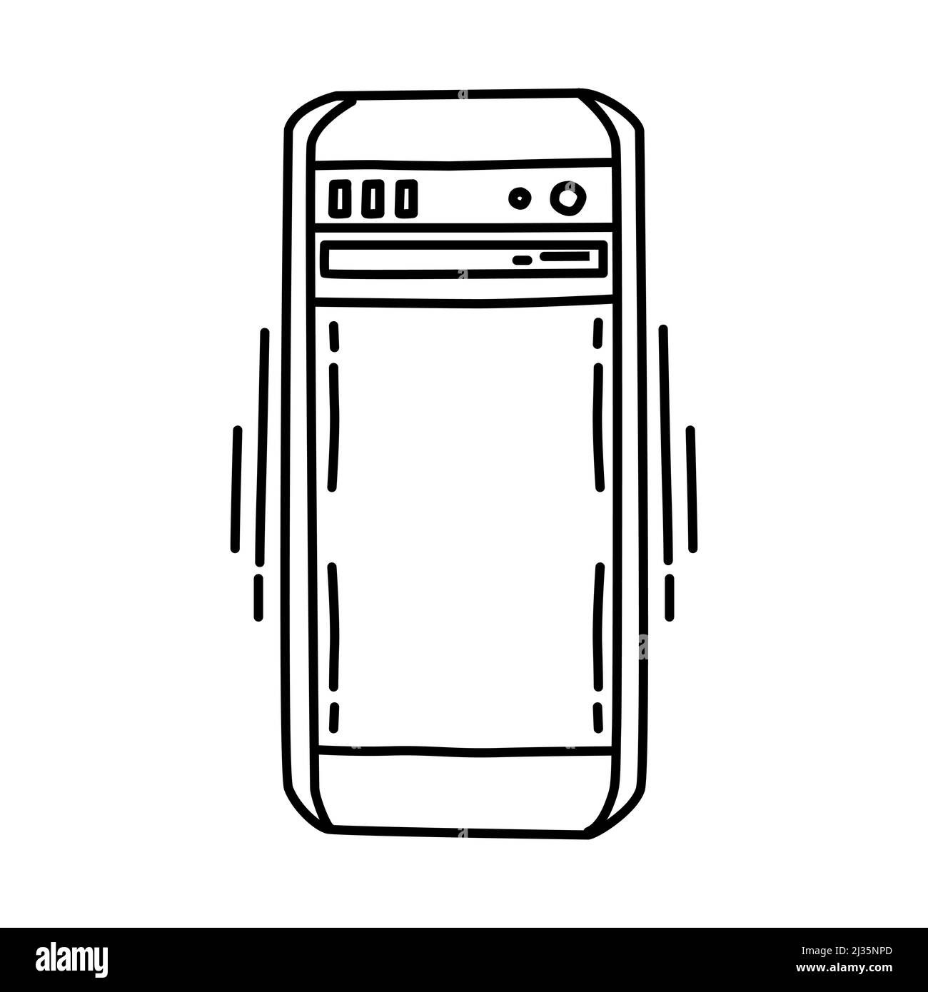 Case ordinateur partie de l'ordinateur et du matériel icône dessinée à la main définir le vecteur. Illustration de Vecteur