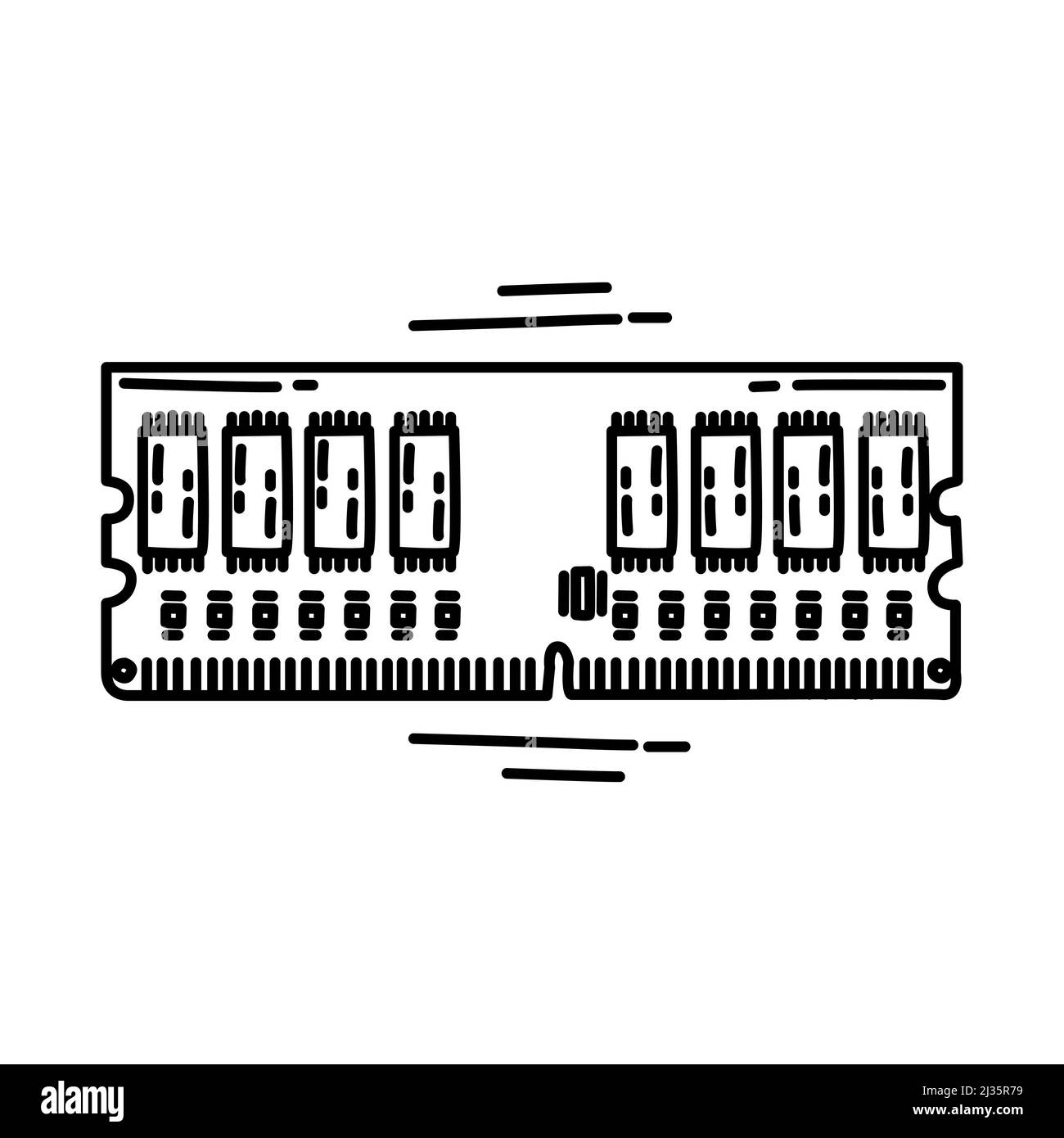Mémoire à accès aléatoire partie de l'ordinateur et du matériel icône dessinée à la main définir le vecteur. Illustration de Vecteur