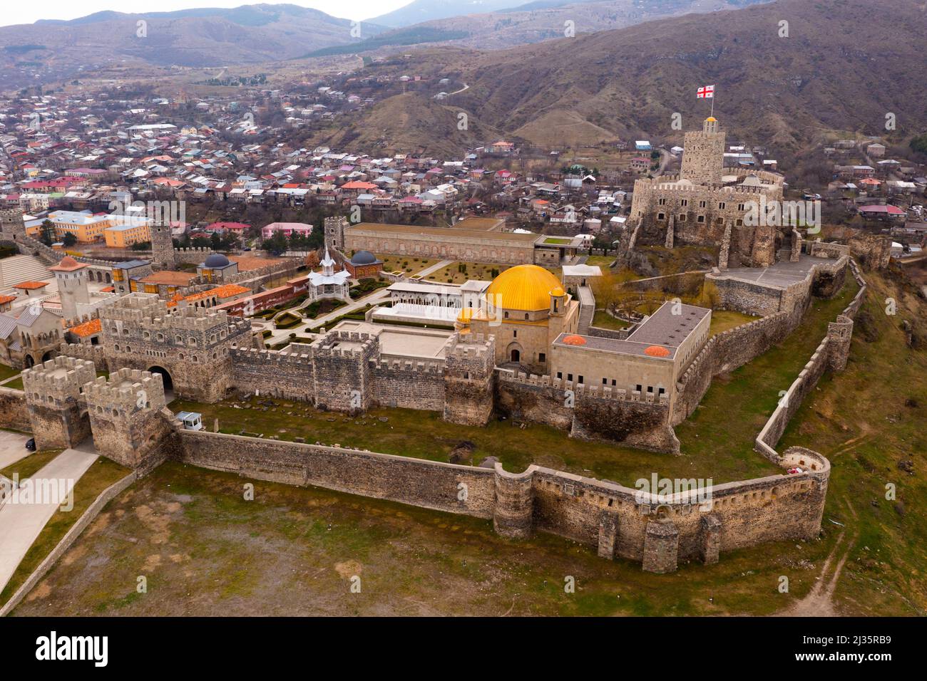 Vue depuis le drone de l'ancien château de Rabati Akhaltsikhe, Géorgie Banque D'Images