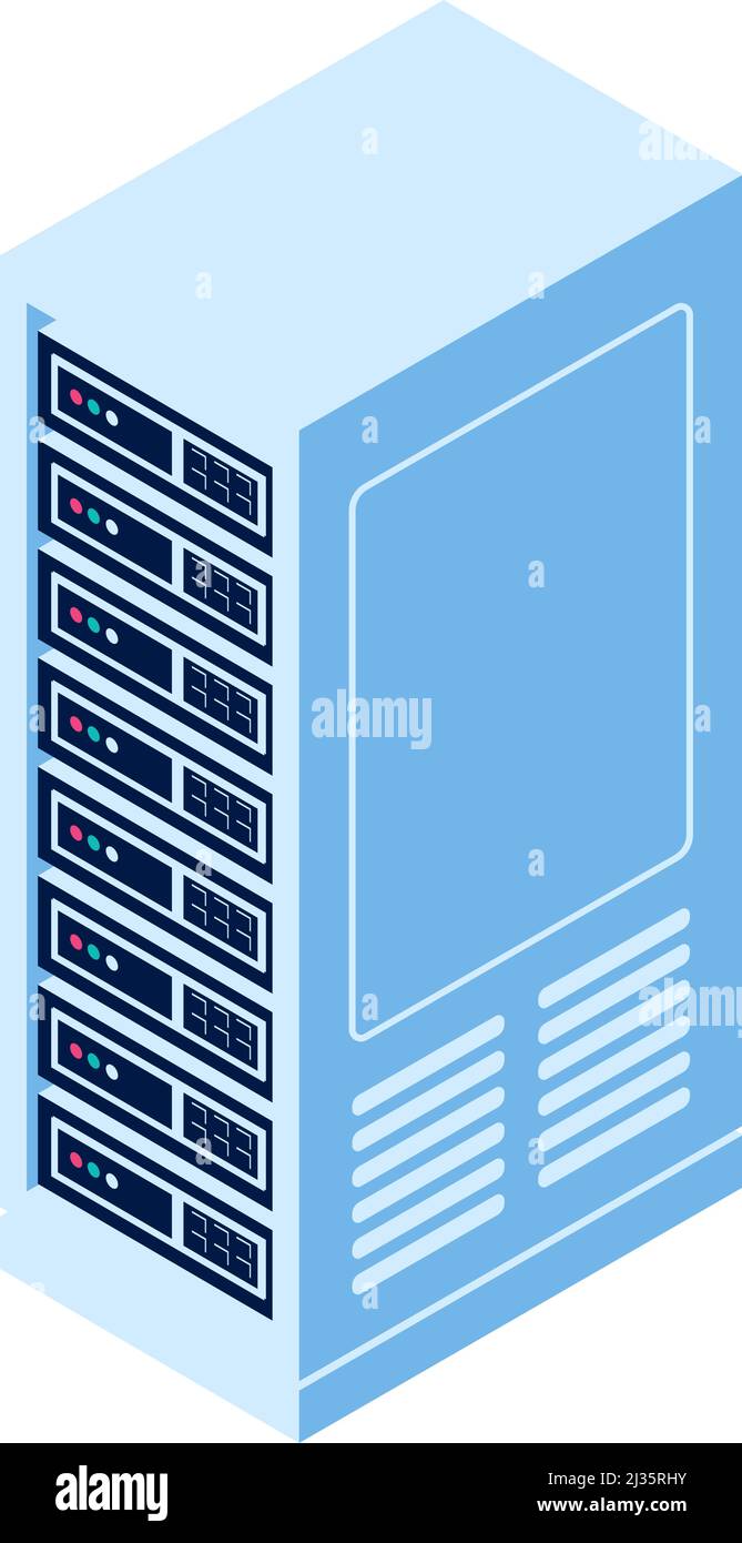 Icône de vecteur isométrique isolée du rack de serveurs, équipement pour le cloud computing et le stockage d'informations Illustration de Vecteur