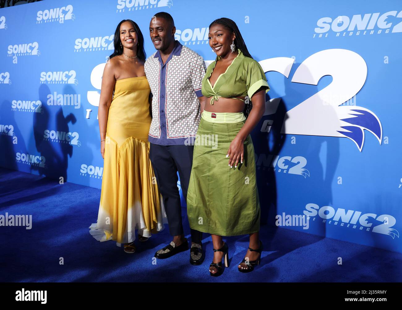 Idris Elba, son épouse Sabrina Dhowre Elba et sa fille ISAN Elba assistent  à une première du film « Sonic the Hedgehog 2 » à Los Angeles, Californie,  États-Unis, le 5 avril