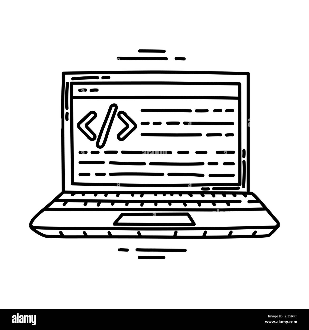 Programmation de code partie de l'ordinateur et du système d'exploitation icône dessinée à la main définir le vecteur. Illustration de Vecteur