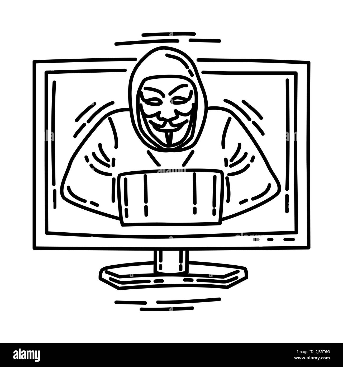 Ordinateur de pirate partie de l'ordinateur et du système d'exploitation icône dessinée à la main définir le vecteur. Illustration de Vecteur