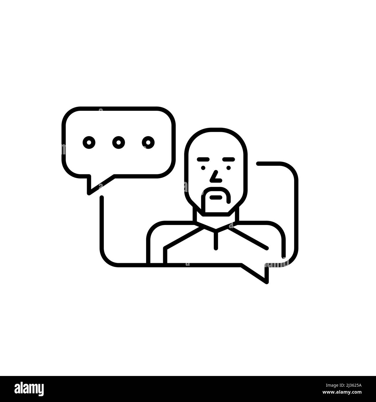 Jeune homme sportif discutant sur les réseaux sociaux. Icône de ligne de contour pixel Perfect, modifiable Illustration de Vecteur