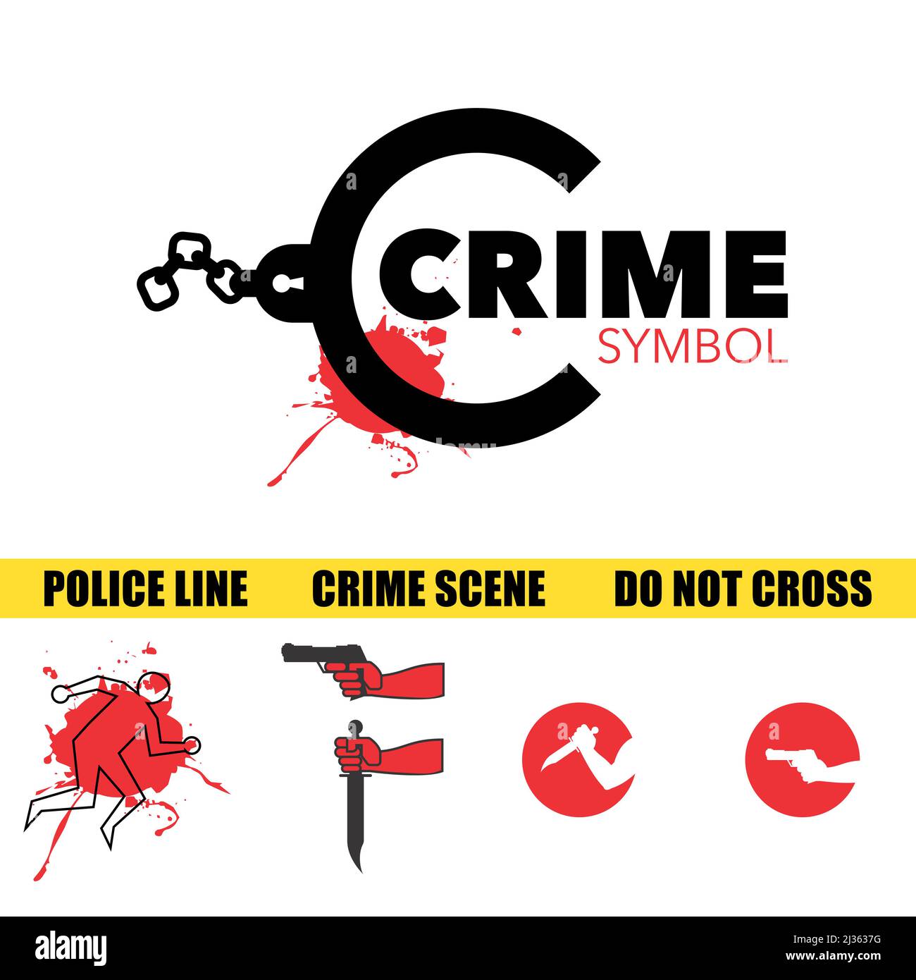 symboles courants de scènes de crime pour le logo, l'infographie, les icônes, les éléments de conception ou tout autre but. Illustration de Vecteur