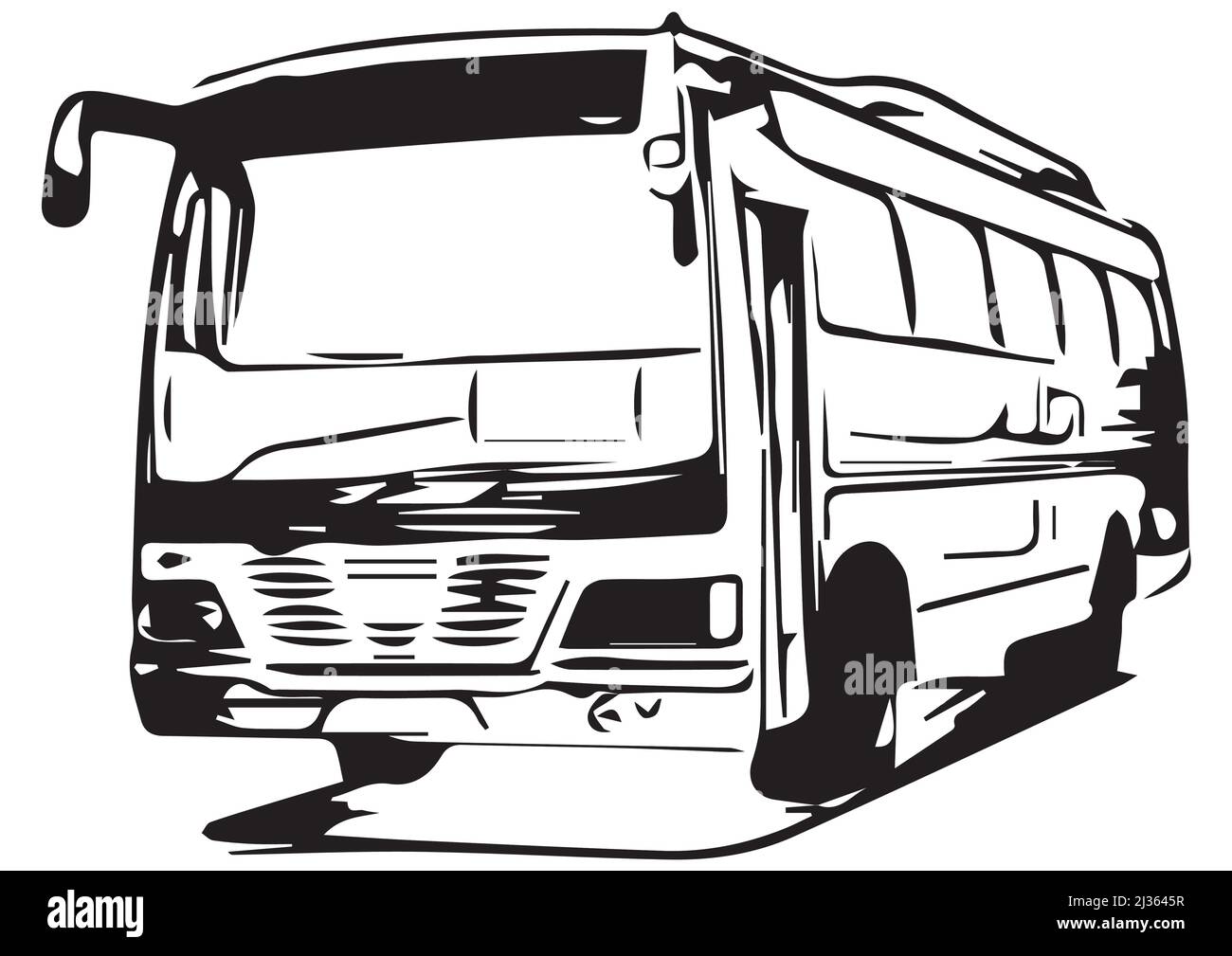 illustration de l'ombre noire et blanche d'un bus passager de luxe sur fond noir blanc le meilleur dans le service de transport spécial vector long range Illustration de Vecteur