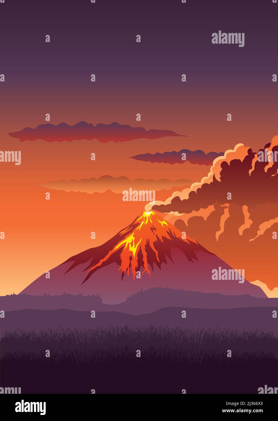 Illustration vectorielle d'un volcan qui éclate Illustration de Vecteur