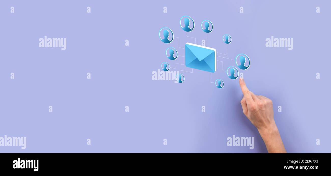 E-mail et utilisateur icône, signe, symbole marketing ou concept de newsletter, diagramme.envoi email.Bulk mail.Email et concept de marketing sms.Schéma de SAL. Direct Banque D'Images