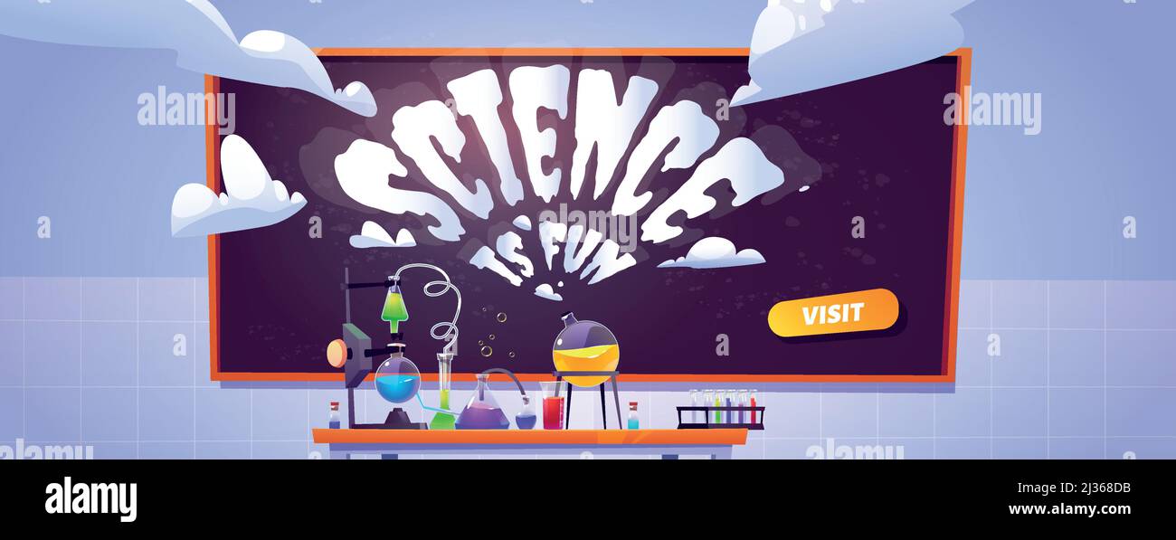 Bannière de laboratoire scientifique pour l'étude et les expériences de chimie pour les enfants. Page d'accueil Vector de la présentation de la recherche scientifique dans le domaine de l'éducation. Illustration de la bande dessinée Illustration de Vecteur