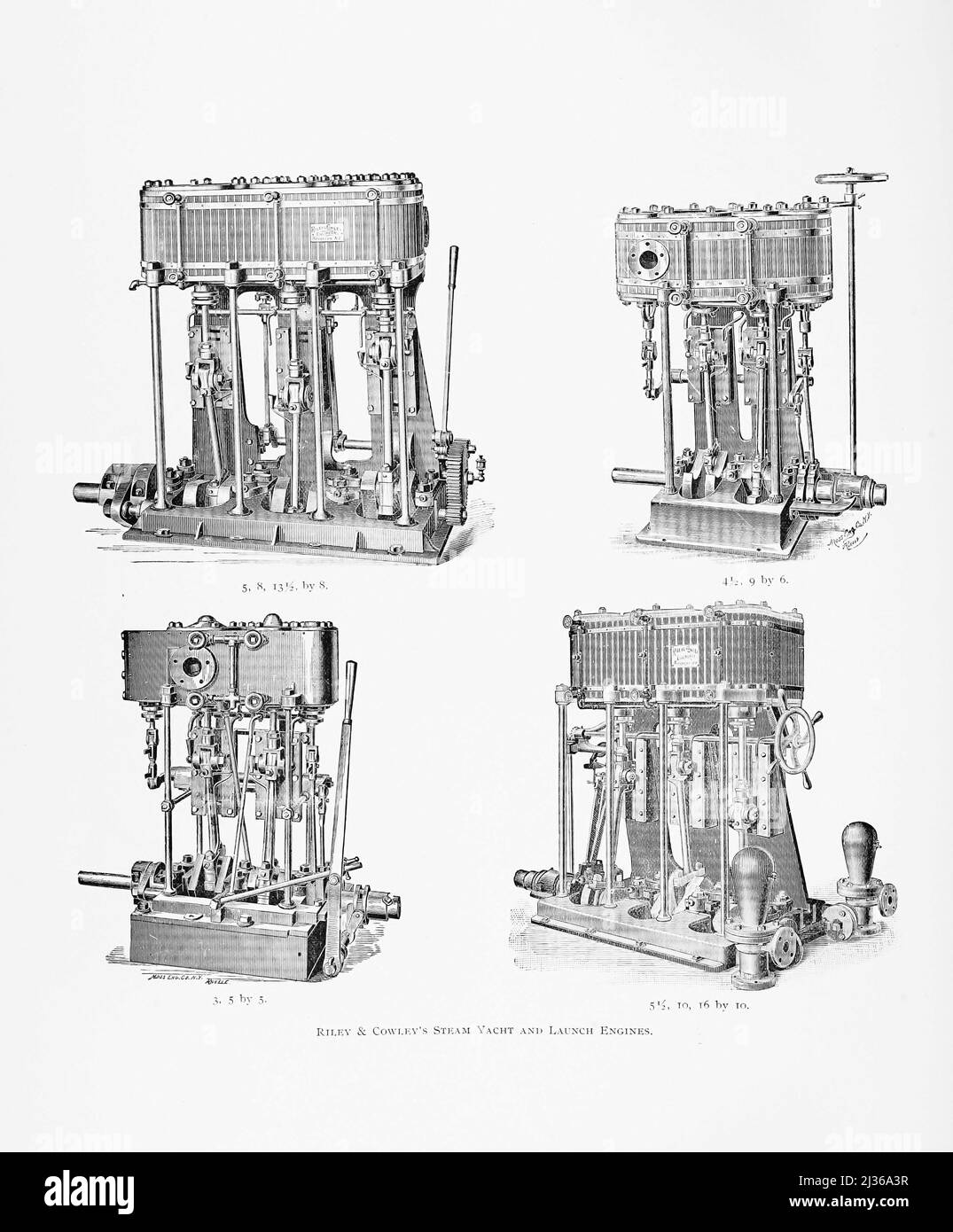 Riley et Cowley's Steam Yacht and Launch Engine du livre ' Steam Vessels & marine Engine ' de G. Foster Howell, éditeur New York : American Shipbuilder 1896 Banque D'Images