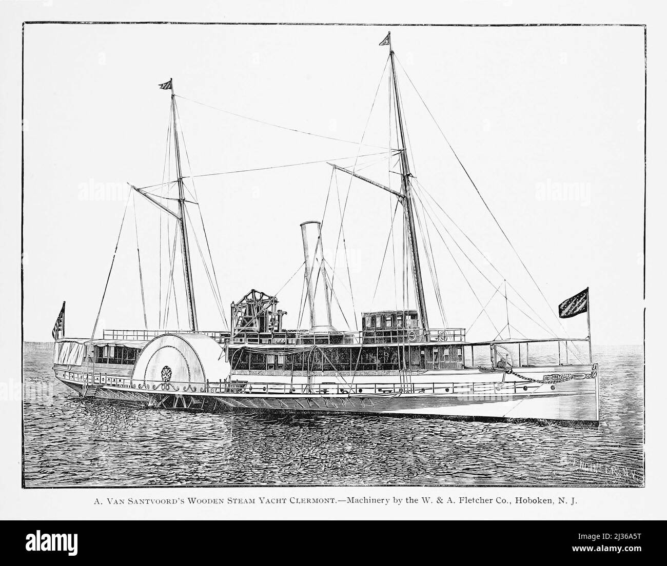 A. le bateau à vapeur en bois de Van Santvoord à Clermont. Machinery by the W. & A, Fletcher Co., Hoboken, N. J du livre « Steam Vessels & marine Engine » de G. Foster Howell, éditeur New York : American Shipbuilder 1896 Banque D'Images