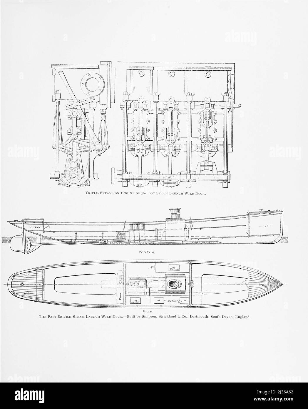 Le lancement rapide de la vapeur britannique Wild Duck. Construit par Simpson, Strickland & Co., Dartmouth, South Devon, Angleterre. Tiré du livre « bateaux à vapeur et moteurs marins » de G. Foster Howell, éditeur New York : American Shipbuilder 1896 Banque D'Images