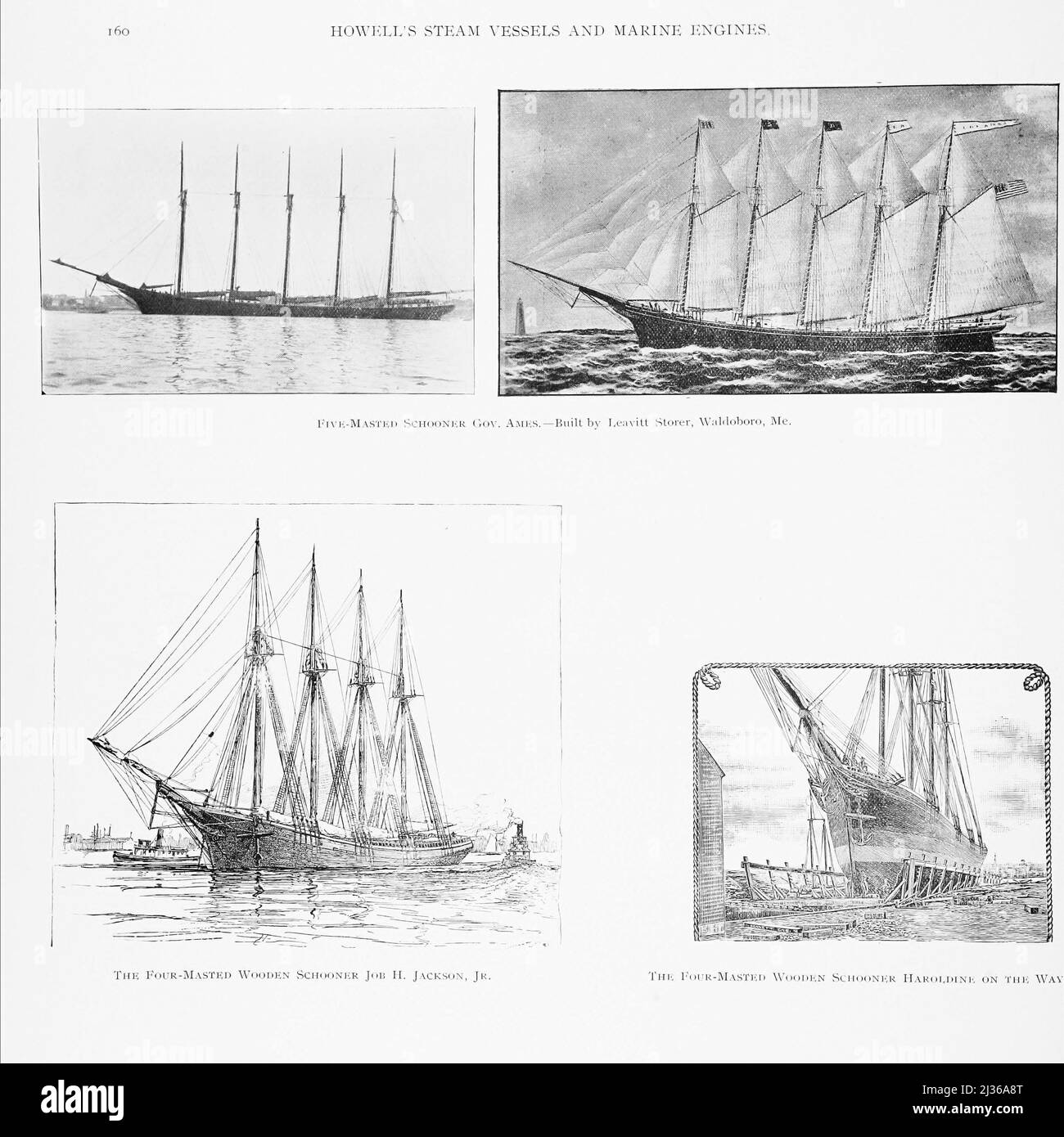 Quatre et cinq goélettes à mâts du livre ' bateaux à vapeur et moteurs marins ' par G. Foster Howell, éditeur New York : American Shipbuilder 1896 Banque D'Images