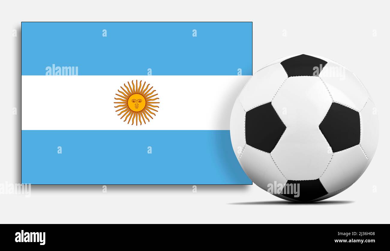Ballon de football blanc avec drapeau de l'équipe nationale Argentine. Banque D'Images