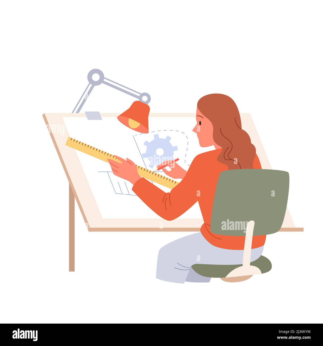 Concevoir un plan d'ingénierie de dessin sur papier avec un crayon et une règle, projet de modèle de dessin Illustration de Vecteur